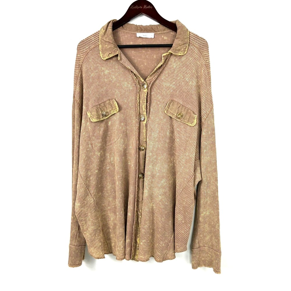 Anthropologie Talulah Sz L Brown Oversized Waffle Knit Slouchy Top Shacket E4